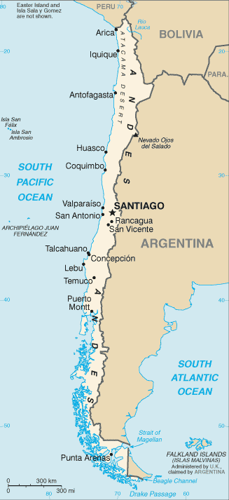 Mapa del territorio actual de Chile