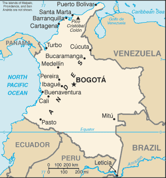 Mapa del territorio actual de Colombia