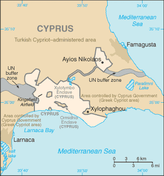 Mapa del territorio actual de Dhekelia