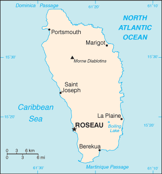Mapa del territorio actual de Dominica