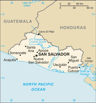 Mapa del territorio actual de El Salvador