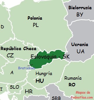 Mapa del territorio actual de Eslovaquia