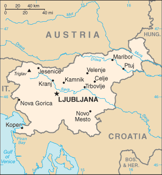 Mapa del territorio actual de Eslovenia
