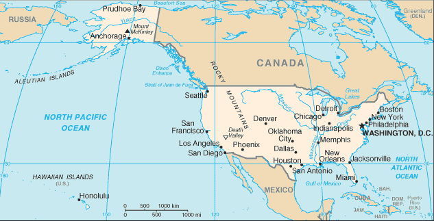 Mapa del territorio actual de Estados Unidos