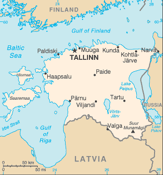 Mapa del territorio actual de Estonia