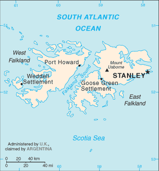 Mapa del territorio actual de Islas Falkland