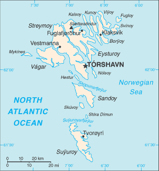 Mapa del territorio actual de Islas Faroe