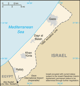 Mapa del territorio actual de Franja de Gaza