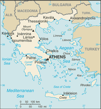 Mapa del territorio actual de Grecia