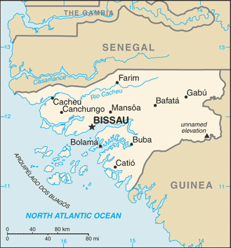 Mapa del territorio actual de Guinea Bissau