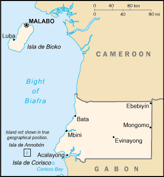 Mapa del territorio actual de Guinea Ecuatorial