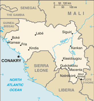Mapa del territorio actual de Guinea