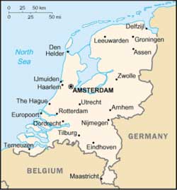 Mapa del territorio actual de Holanda