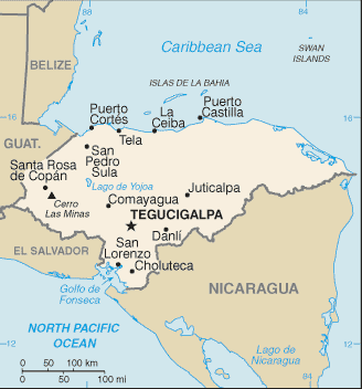 Mapa del territorio actual de Honduras