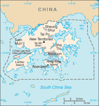 Mapa del territorio actual de Hong Kong