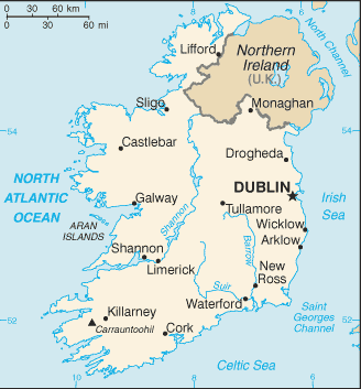 Mapa del territorio actual de Irlanda