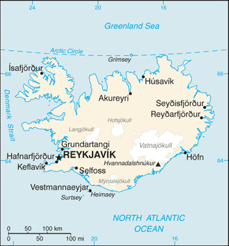 Mapa del territorio actual de Islandia