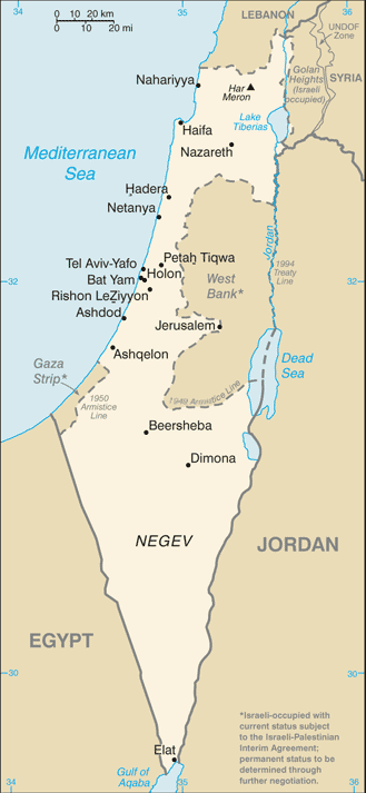Mapa del territorio actual de Israel