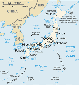 Mapa del territorio actual de Japón