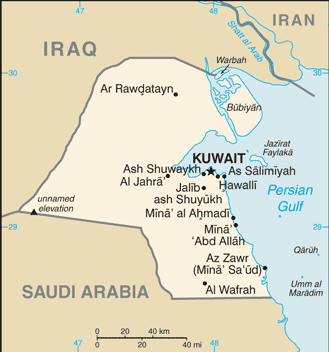Mapa del territorio actual de Kuwait