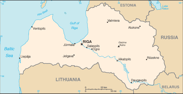 Mapa del territorio actual de Letonia