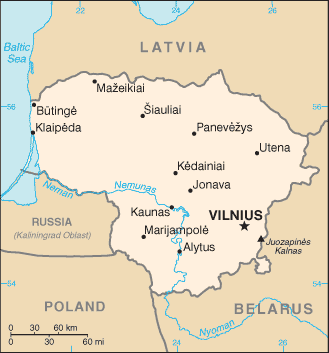 Mapa del territorio actual de Lituania