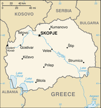 Mapa del territorio actual de Macedonia (FYROM)