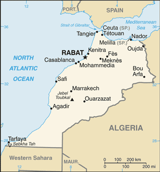 Mapa del territorio actual de Marruecos