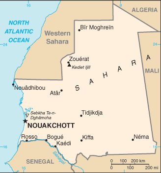 Mapa del territorio actual de Mauritania