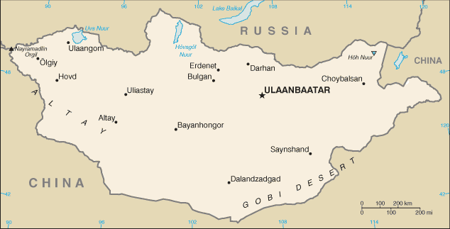 Mapa del territorio actual de Mongolia