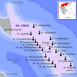Mapa del territorio actual de Monte Athos