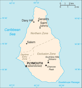 Mapa del territorio actual de Montserrat