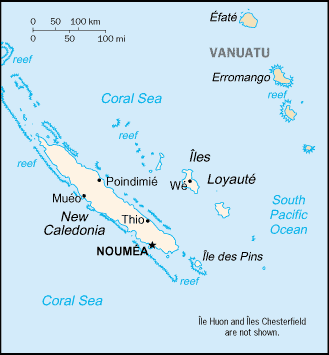 Mapa del territorio actual de Nueva Caledonia