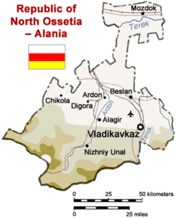 Mapa del territorio actual de Osetia del Norte