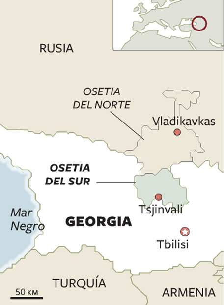 Mapa del territorio actual de Osetia del Sur