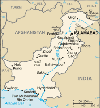 Mapa del territorio actual de Pakistan