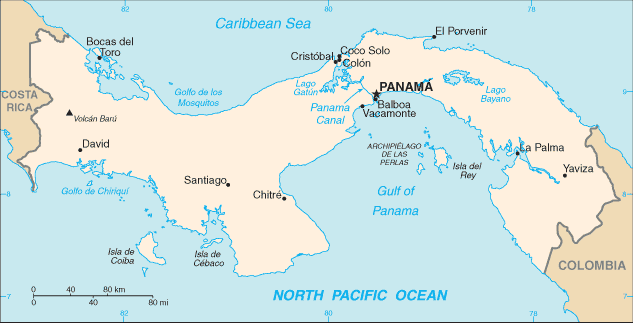 Mapa del territorio actual de Panamá
