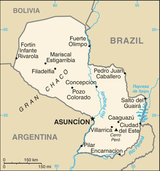 Mapa del territorio actual de Paraguay