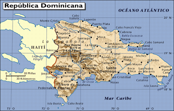 Mapa del territorio actual de República Dominicana