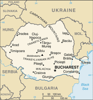 Mapa del territorio actual de Rumanía