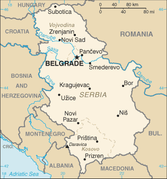 Mapa del territorio actual de Serbia