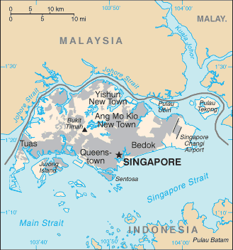Mapa del territorio actual de Singapur
