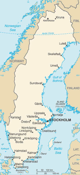 Mapa del territorio actual de Suecia