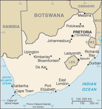 Mapa del territorio actual de Sudáfrica