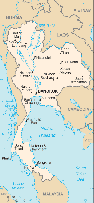 Mapa del territorio actual de Thailandia
