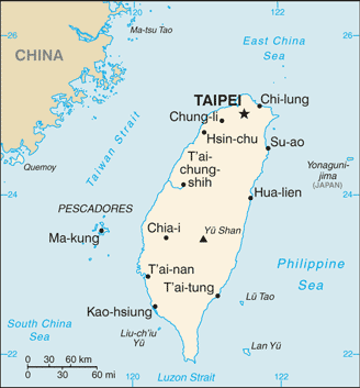 Mapa del territorio actual de Taiwan