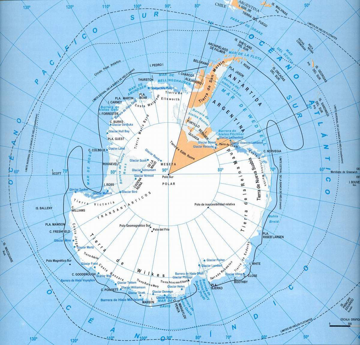 Mapa del territorio actual de Territorio antártico Británico
