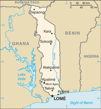 Mapa del territorio actual de Togo