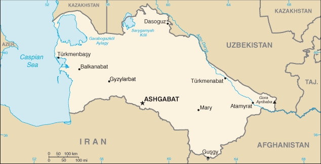 Mapa del territorio actual de Turkmenistan
