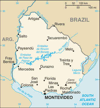 Mapa del territorio actual de Uruguay